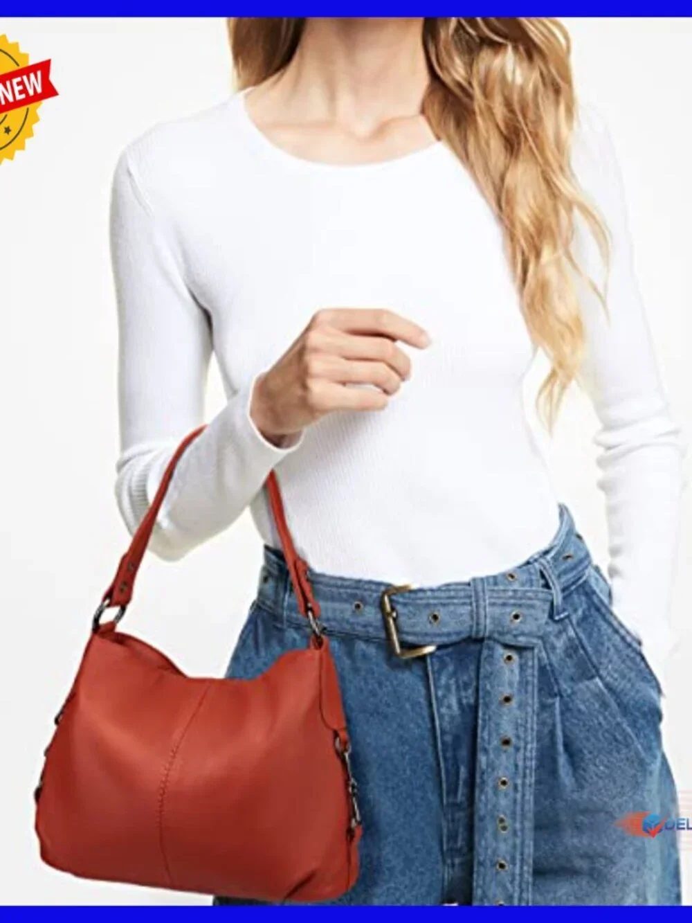 Large Genuine Leather Hobo Shoulder Bag with Crossbody Strap